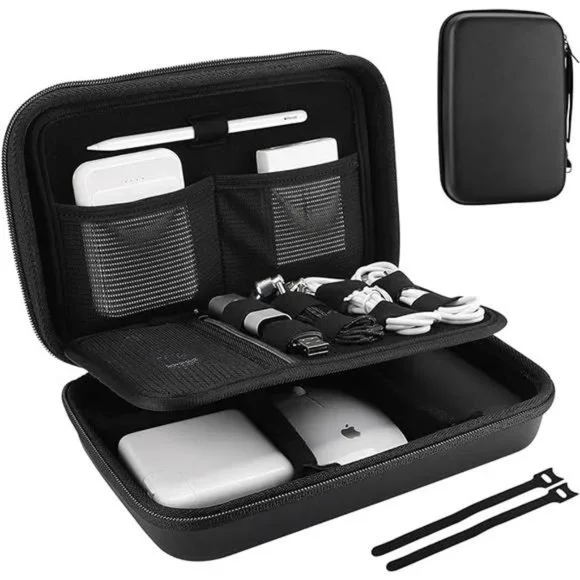 Hard Travel Electronic Organizer Case, Small Portable Accessories Bag -L, Black - Picture 7 of 7